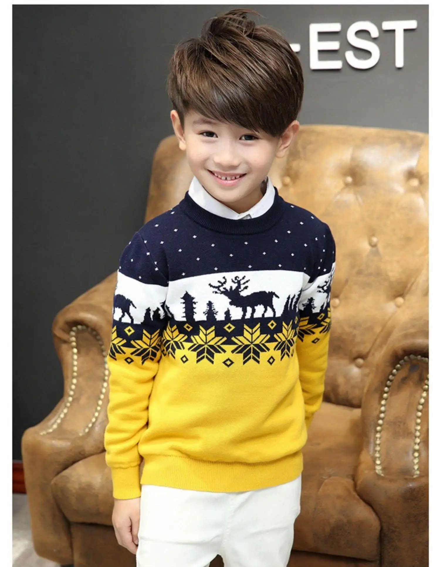 Baby Clothes Autumn Long Sleeve Cartoon Sweater Kids Boys Double Thickening Pullover Sweater Girl Knitted Sweater Christmas Tops - Цвет: yellow