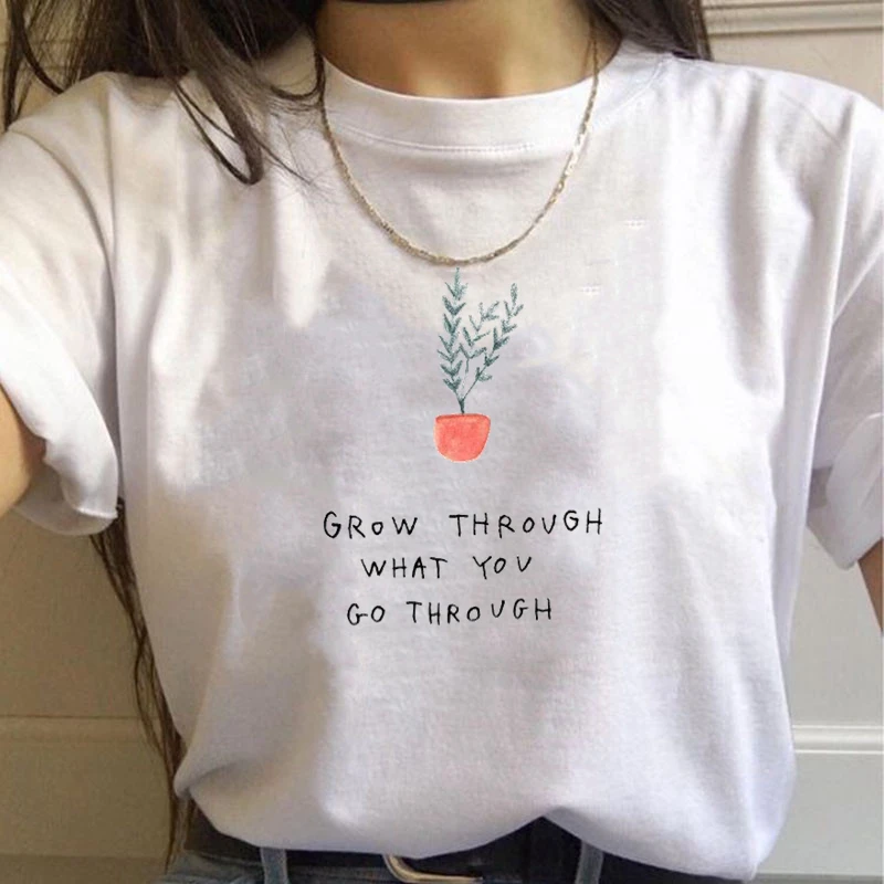 

GROW THROVGH WHAT YOU GO THROVGH Inspirational Women t-shirts Summer Short Sleeve 5 colors Female Tee Tops
