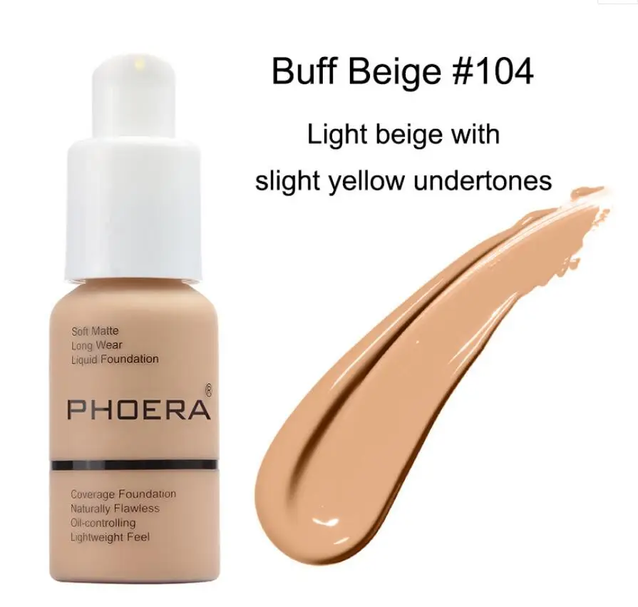 104 Buff Beige PHOERA матовый контроль масла маскирующий тональный крем - Цвет: 104 Buff Beige