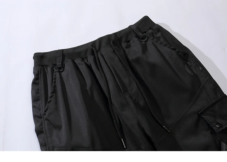 LENSTID Новинка Хип-хоп Высокая уличная халява лента брюки карго карман мужские Harajuku черные шаровары c принтом уличная пот брюки