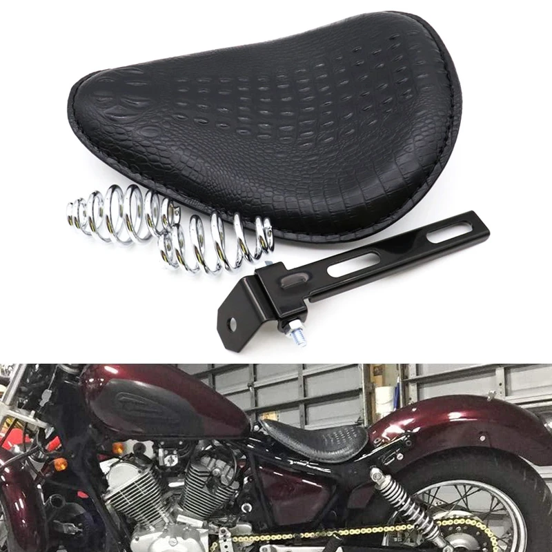 Black Alligator Motorcycle Leather Solo Driver Seat for Harley Chopper Bobber 48