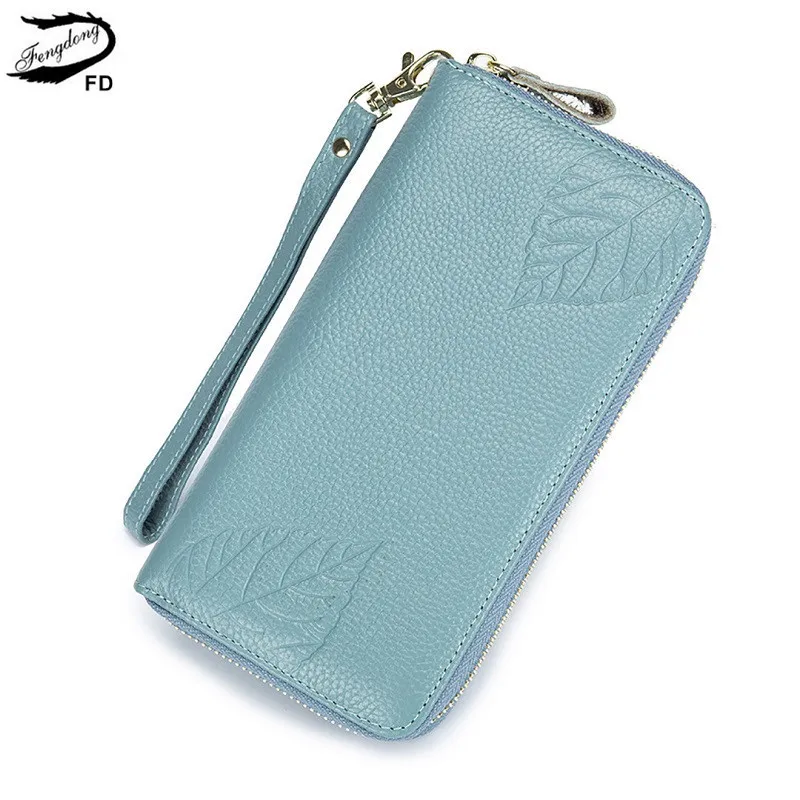 Ceny Fengdong portfel ze skóry naturalnej dla kobiet sprzęgło etui na telefon długa torba dla dziewczynek prezent anty rfid etui na karty kredytowe portfel