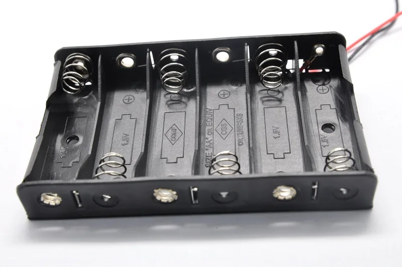 5 개/몫 6x500 V AA 2A 셀 DIY 클립 배터리 홀더 스토리지 박스 9V 6 슬롯 배터리 케이스 셸 리드 와이어