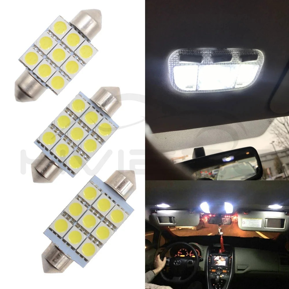 Hviero White Car Led 31mm 36mm 39mm C5w c10w 5050 9Led smd DC 12v Interior Festoon Dome Car Light Luggage Lamp Reading Bulb Door Light