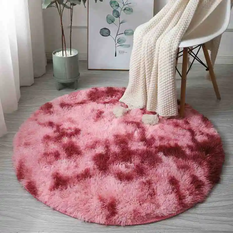Rainbow Colorful Soft Fluffy Carpets Girl Round Hairy Area Rug For Bedroom Decoration Carpet shaggy Bedside Mat Princess Style