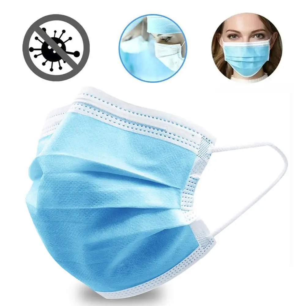 

50pcs Face Mask Unisex Facial Protective Three-layer non-woven Disposable Mouth-muffle Blue Bacteria Proof Flu kind Face Masks