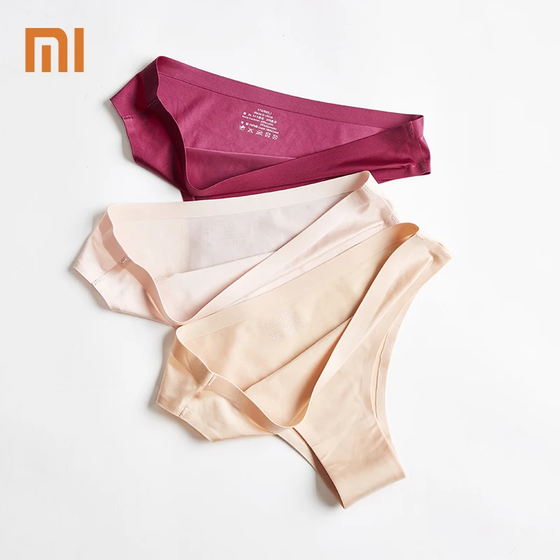 Xiaomi-Bragas para mujer, ropa interior Sexy sin costuras, deportiva, parte trasera en T, tangas, bragas de seda de hielo, 3 uds.