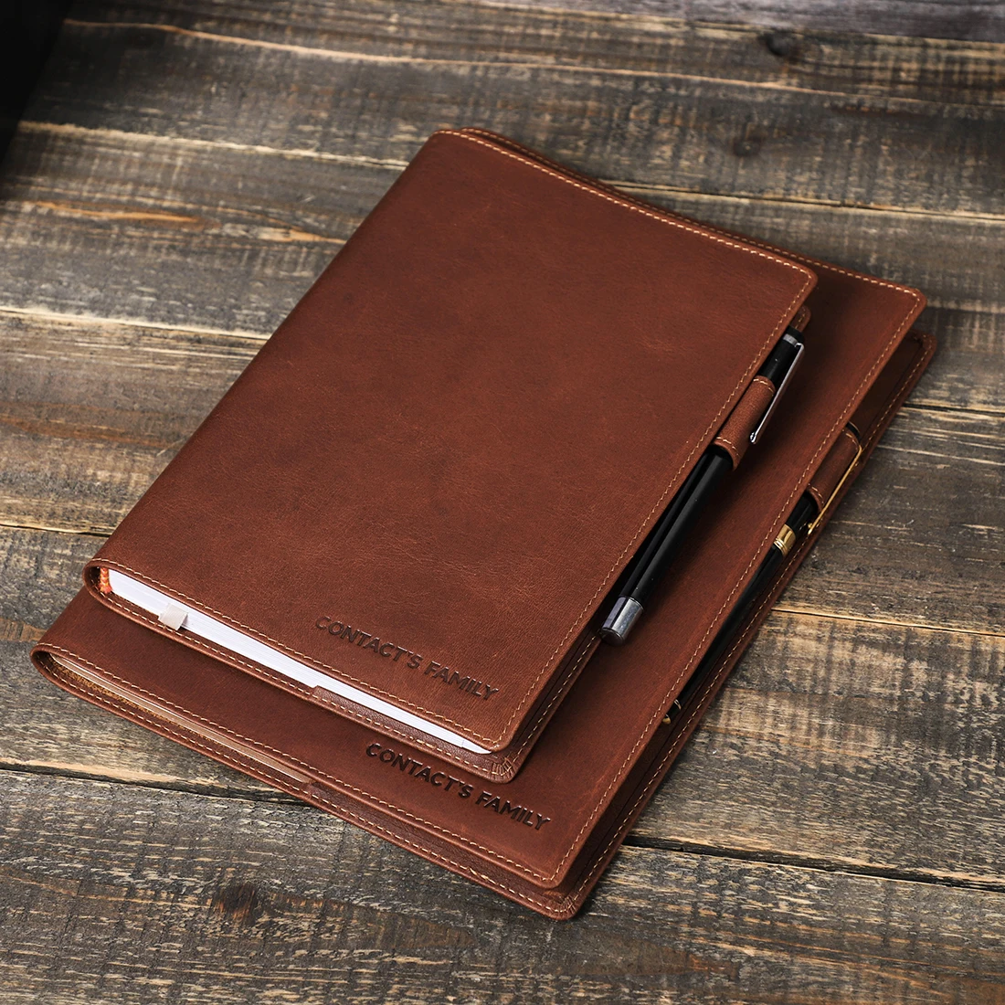 Retro Genuine Leather Book Cover Sleeve Protector with Pen