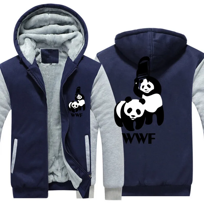 WEWANLD борьба WWF панда Прохладный утолщение молнии толстовки мужские летние модные забавные кофты - Цвет: shenlan hui