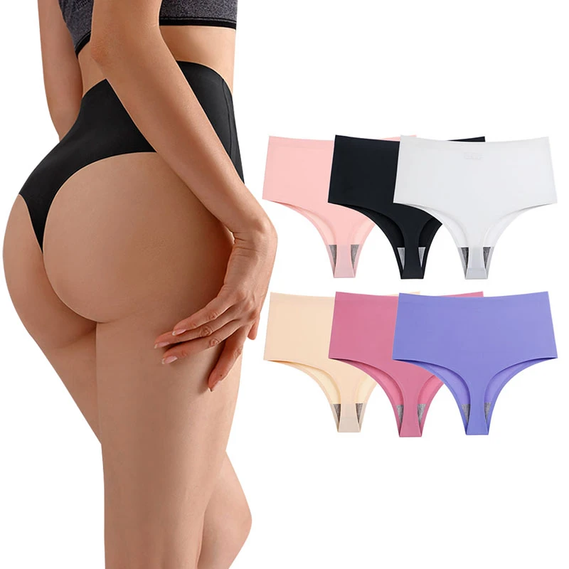 Thong ice silk Women's panties seamless high waist sexy lingerie slimming stretch plus size fashionable female underwear high waisted lingerie