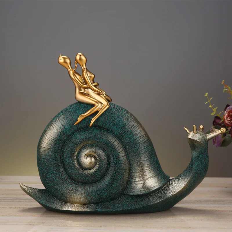 

Home Statue Decoration Accessories Modern A Pair Of Hugging Golden Abstract Lover Sitting On A Snail Sculpture Living Room Decor