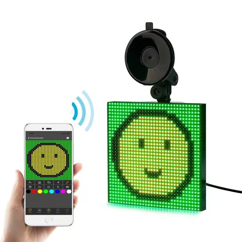 

Full Color Wireless Bluetooth App Control Diy Car LED Display Board Emoji Smiley Face Car Sign Cigarette Lighter Power Supply