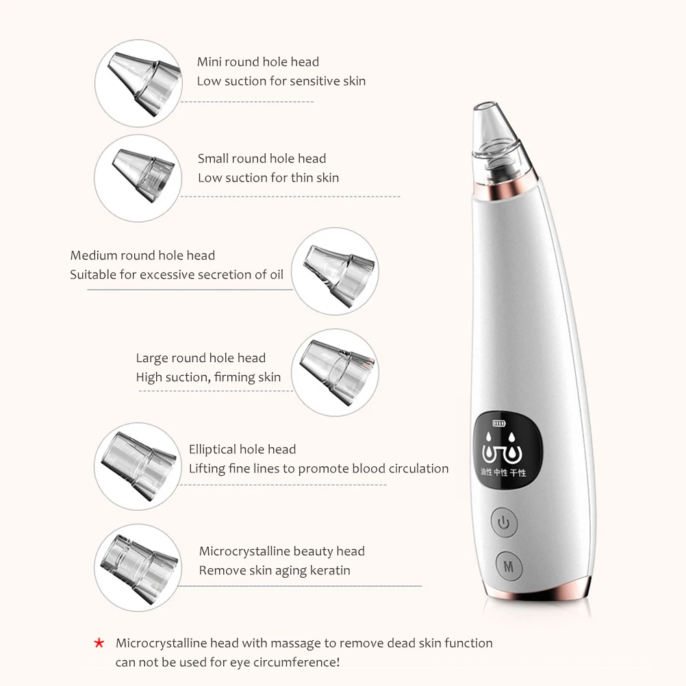Blackhead Removal Rechargeable Face Clean Skin Care Pore Vacuum Cleaner Electronic Acne Cleanser LCD Display for Women