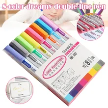8 Pcs Double Line Contour Pen Color Marker Pen Student Marker Stationery Set FKU66