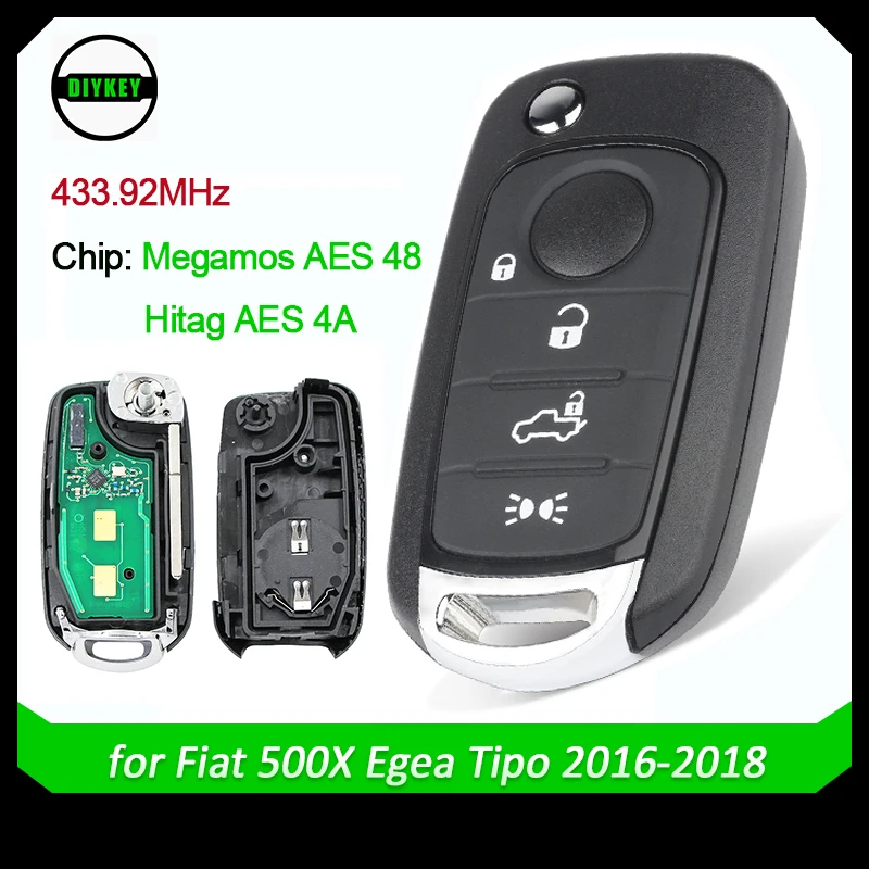 Portachiavi Remoto Diykey 433.92Mhz Mqb 48 Per Fiat 500X Egea Tipo 2016-2018 I6Fa Modello Megamos Aes / Id48 Hitag Aes / 4A Chip