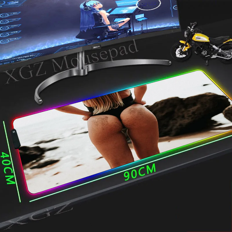  XGZ Computer Desk Mat Black Lock-edeg Beach Sexy Hip Girl Custom Cool Large RGB Mouse Pad Rubber No