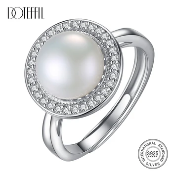 

DOTEFFIL 100% 925 Silver Zircon Ring Resizable Natural Freshwater Pearls Ring Disc Jewelry Women Wedding/Party/Christmas Gift