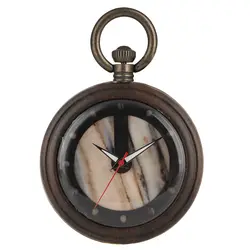 Шикарные Ebony кварцевые карманные часы для мужчин легкий темно-коричневый деревянный корпус карманные часы прочный сплав грубая цепочка