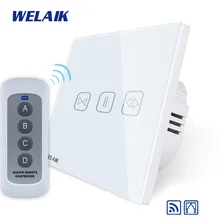 WELAIK UK RF 433MHZ Wall-Touch Switch-Crystal Glass-Panel Switch-Remote Control-Smart Curtain-Switch B1911CLCW/BR01 welaik remote control the savior of black plastic remote touch switch use r433mhz r01