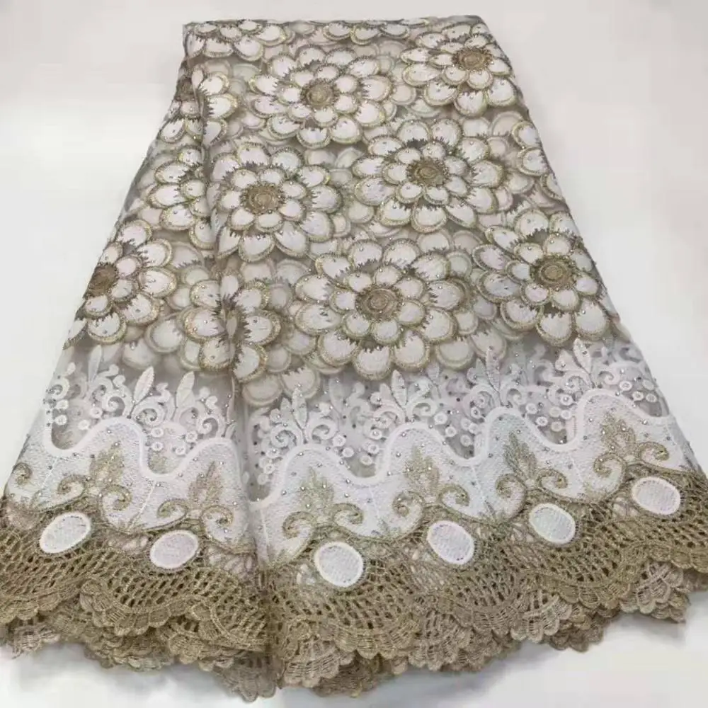 

5 yards milk silk + gold thread + diamond white, gold embroidery African lace fabric French mesh suitable for skirt clothes DIY