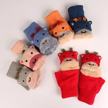 Детские Зимние перчатки для женщин с милым мультипликационным принтом, утепленные, сохраняющие тепло, вязаные зимние перчатки для студентов