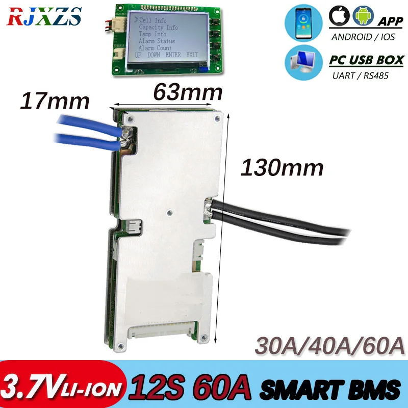 12S 30A/40A/60A 50 4 v BMS новый литий ионный умный PCM с Android Bluetooth UART APP программным