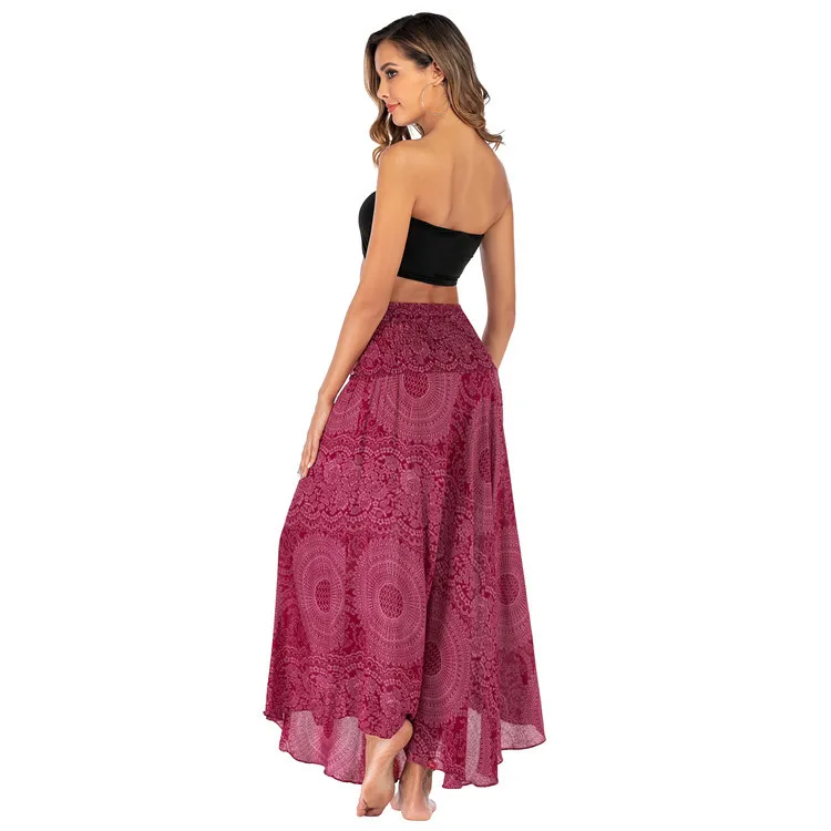 Orange mandala floral flower printed Thai skirt knotted plus size women halter neck jumpsuit Beach Skirts womens midi skirts
