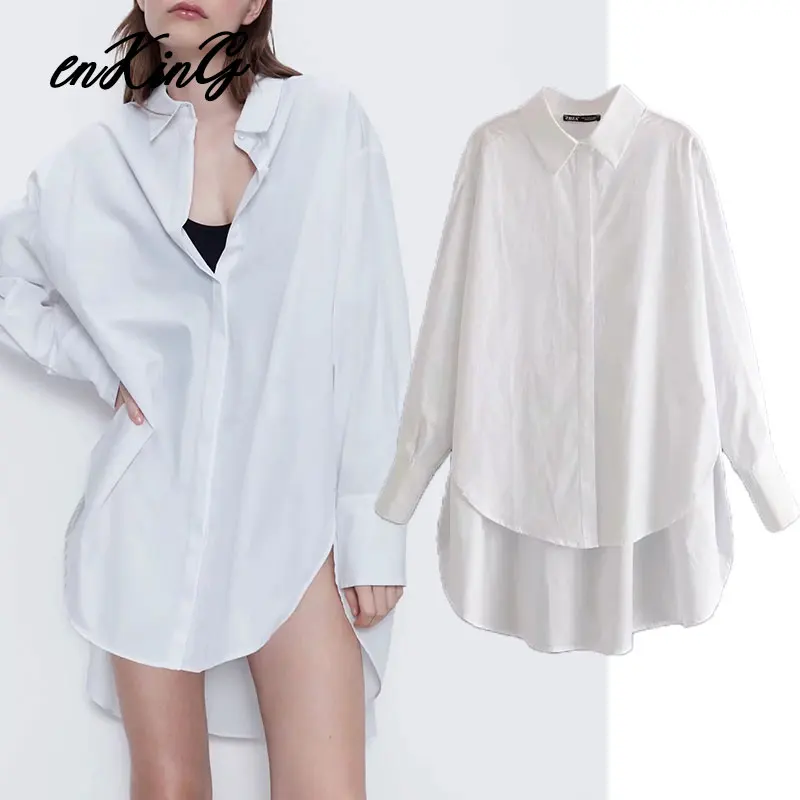 

2020 england high street poplin boyfriend loose summer za blouse women blusas mujer de moda long shirt womens top plus size