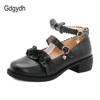 

Gdgydh Sweet Bows Lolita Pumps Women Shoes Vintage Metal Buckle Block Heels Mary Jane Shoes Female Student School Shoes Japanese