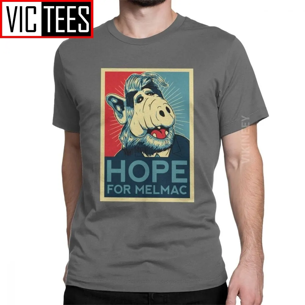 

Hope For Melmac Yes We Can Parody With Alf Tshirt Men Cotton T-Shirt Homme Tv Shumway Sitcom Cat