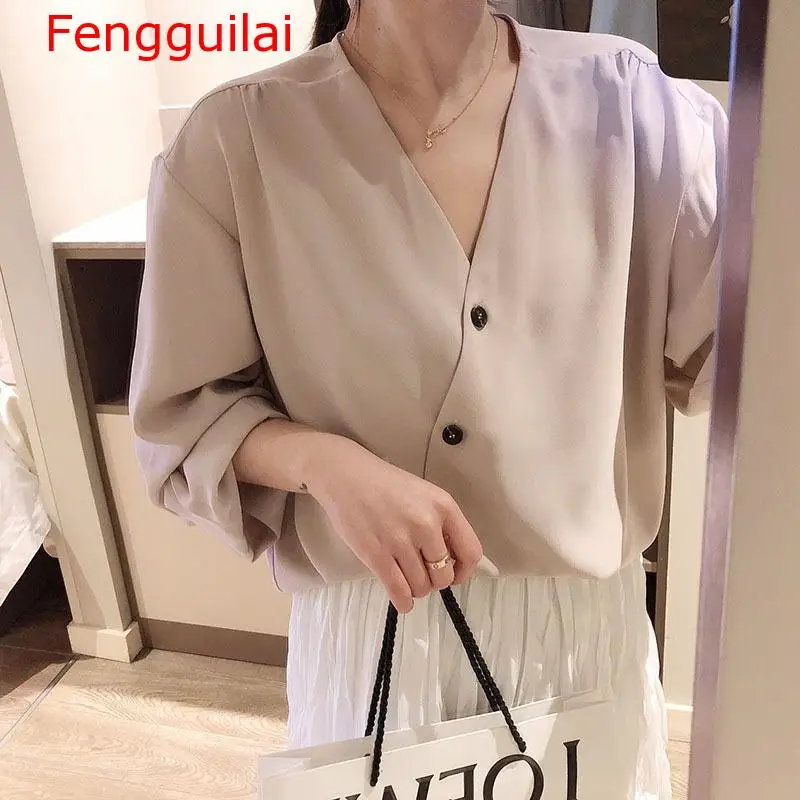 

Fengguilai 2019 Autumn Women Top Woman V Neck Shirt Long Sleeve Fashion Sweater Korean Casual Loose Shirts Tops Solidt T-shirt