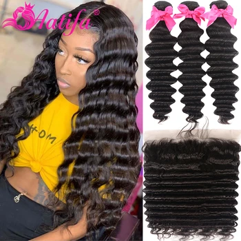 

Brazilian Loose Deep Wave Bundles With Closure Hair Extension 3 Bundles With Frontal 100% Human Remy Hair For Black Woman