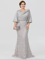 Plus Size Mother of the Bride Dresses Half Sleeves Zipper Back Wedding Guest  Mermaid Lace Evening Party Gowns