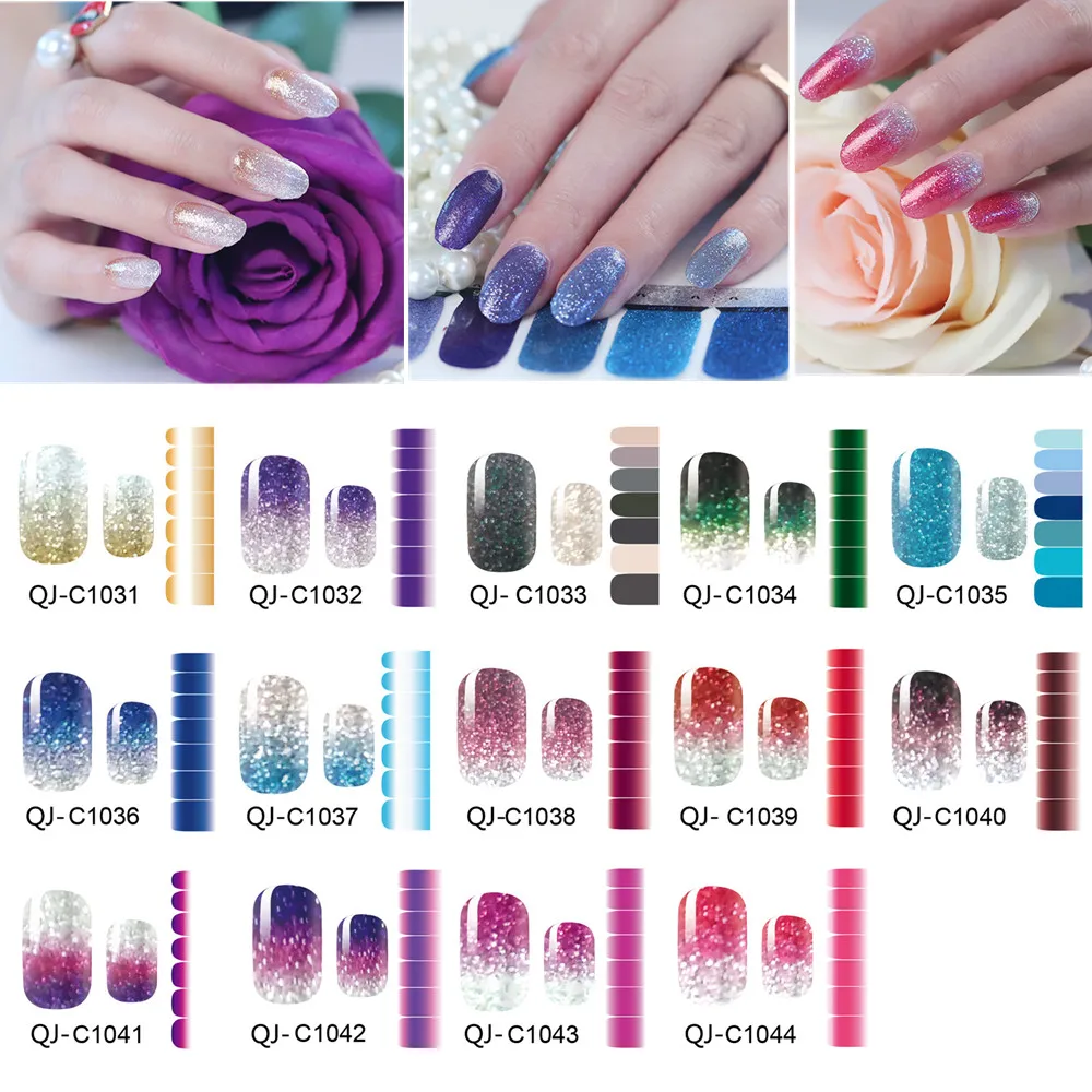 ENASUI 14 цветов, водонепроницаемые наклейки для ногтей, украшения, маникюрные палочки, блестящие наклейки для ногтей, самоклеющиеся палочки