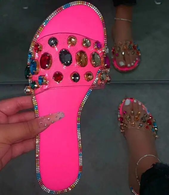 

Red/blue Snake Pattern Gem PVC Women Outdoor Candy-colored Beach Sandals Spring Summer Bright Rhinestones Sandalias Mujer