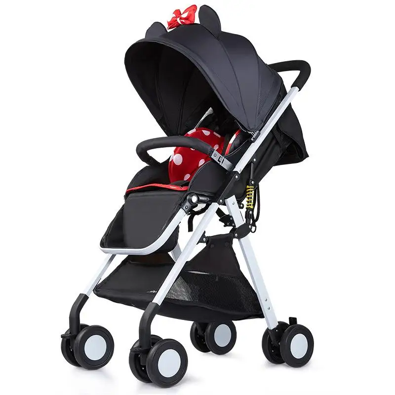 Детская коляска с высоким пейзажем, может лежать, складывается, ультра светильник, коляска с зонтиком для новорожденных - Цвет: minnie A