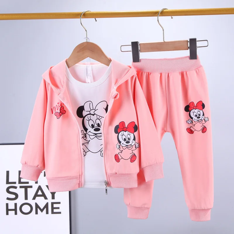 Autumn Kids Clothes Minnie Mouse Zipper Hooded Sweatshirt&ampampshirt&ampamppants 3 Piece Spring Baby Girls Clothing Set Cute Outfits | Мать и