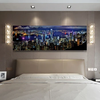 

Canvas Painting Landscape Posters and Prints Wall Art Hong Kong City Night Scene Decorative Pictures for Living Room Home Decor