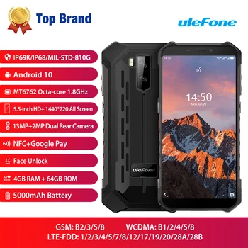 Перейти на Алиэкспресс и купить 4 Гб 64 Гб Ulefone Armor X5 Pro Android 10 смартфон NFC 4G LTE прочный для мобильного телефона водонепроницаемый IP68 MT6762 сотовый телефон Восьмиядерный