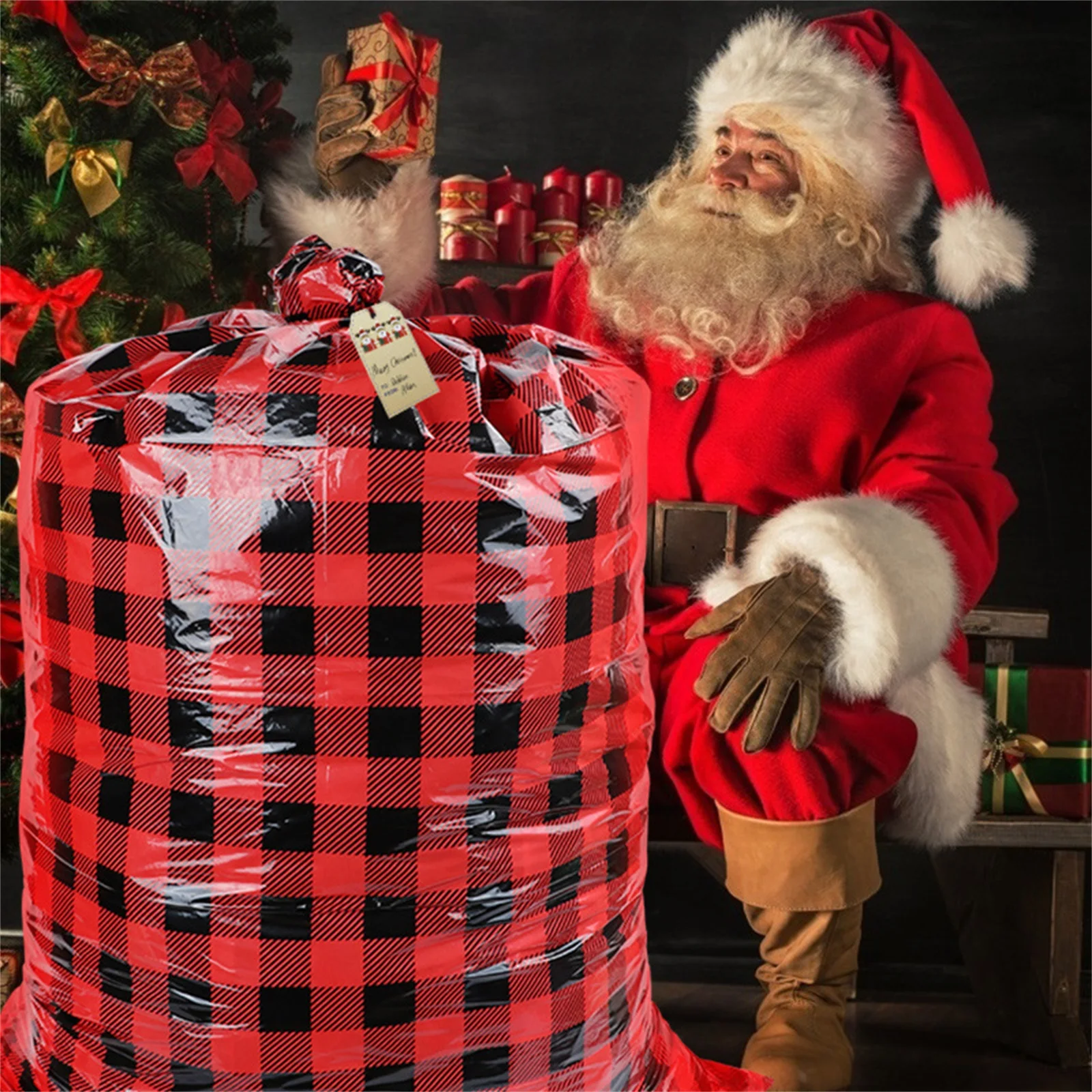 3Pcs Christmas Gift Bag Plaid Large with Card Festival Warpping Supplies Xmas Party Favor Packing 36x56 inches |