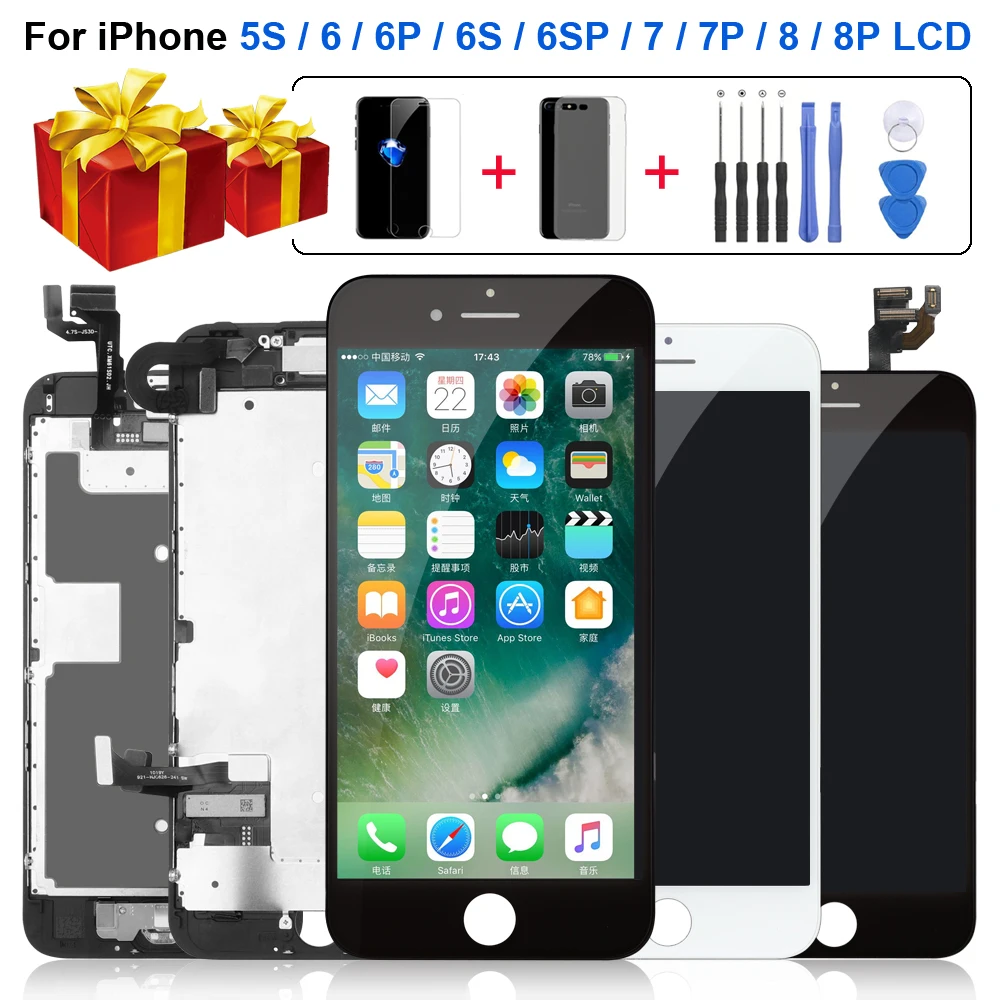 

AAAA+++ LCD Full Assembly for iPhone 6 6S 7 8 Plus Touch Glass Display LCD Digitizer Screen Replacement+Front Camera+Ear Speaker