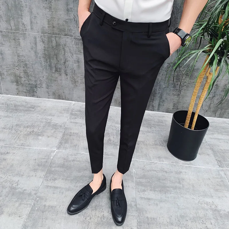 Dress-Pants Office-Trousers Stretched British-Style Formal-Wear Slim-Fit Casual Summer