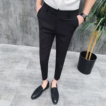 British Style Ankle Length Spring Summer Men Dress Pants Stretched Simple Slim Fit Casual Office Trousers Formal Wear Hot Sale