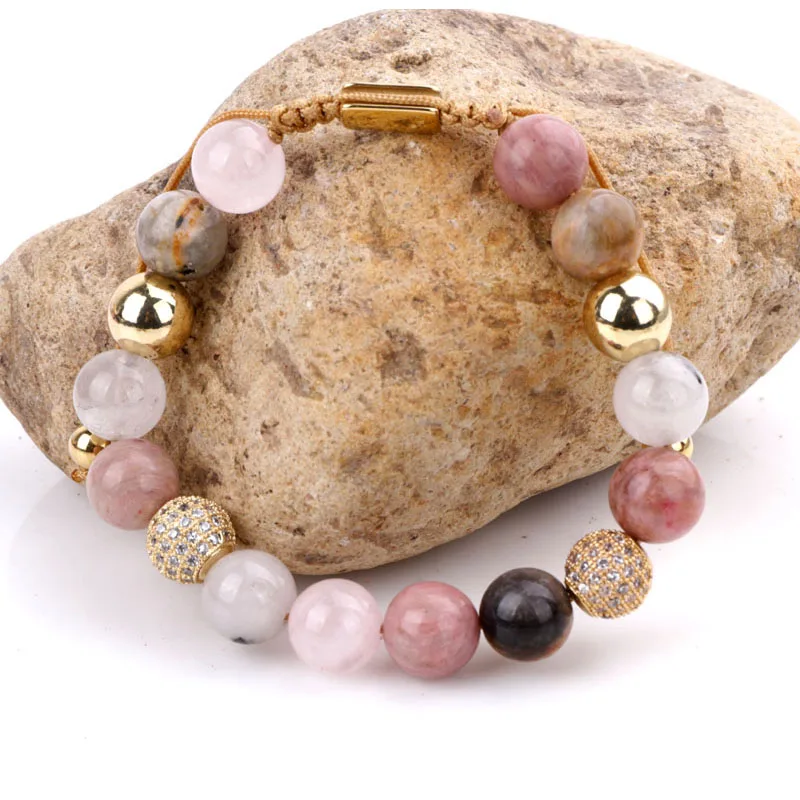 New Unique Design High Quality Luxury CZ Pave Ball 10mm Natural Stone Beaded Women Jewelry Braided Macrame Bracelet Lady - Image 5
