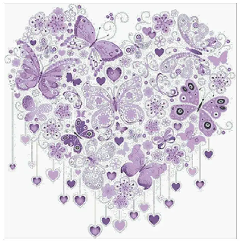 

Purple butterfly heart patterns Counted Cross Stitch 11CT 14CT 18CT DIY Chinese Cross Stitch Kits Embroidery Needlework Sets