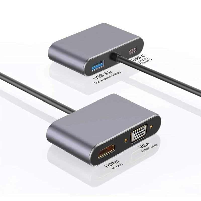 4 In 1 USB C HDMI Type C To HDMI 8W 4K Adapter VGA USB3.0 Audio Video Converter For Macbook Pro Samsung S9 S10 PD Fast Charger