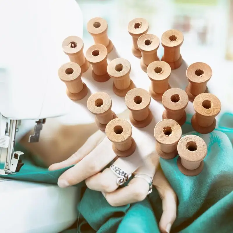 20pcs Vintage Wooden Empty Thread Spools Reels Organizer Ribbon Sewing Tool