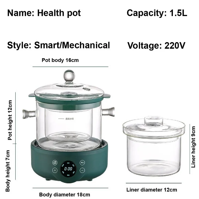 110V 220V 1.5L Household Electric Stew Pot Split Multi-Function Stewing Soup Bird's Nest Pot Electric Skillet Glass Health electric hot pot