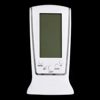 

White Plastic Modern Square LCD Digital Alarm Clock Electronic Calender LED Display Battery Powered with Digital thermometer
