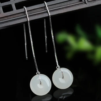 

Authentic and Tian Yu bai jade ear nail earring 925 silver-encrusted fashion women's ear nail earring stouspen attached certific